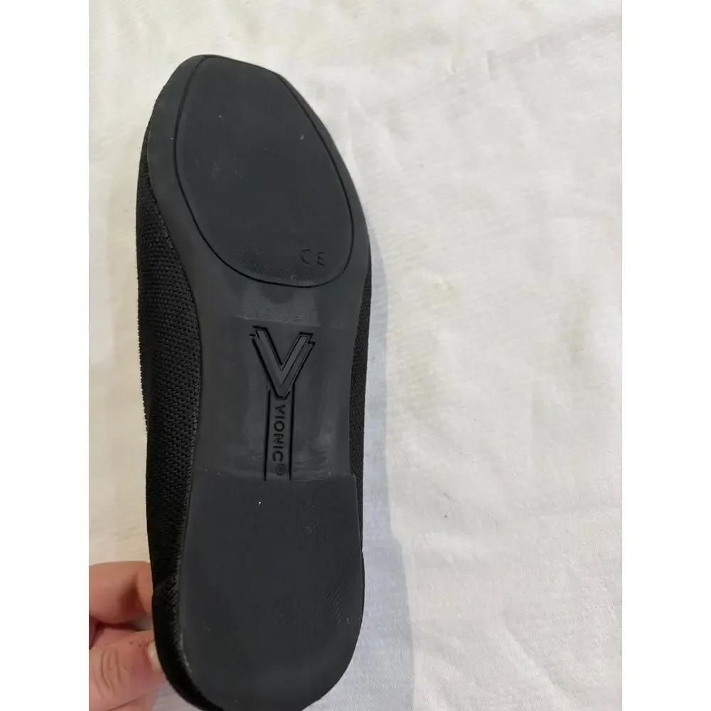 Vionic Klara Knit Black Ballerina Skimmer Flats Bow Women's 6 Comfort Orthotic